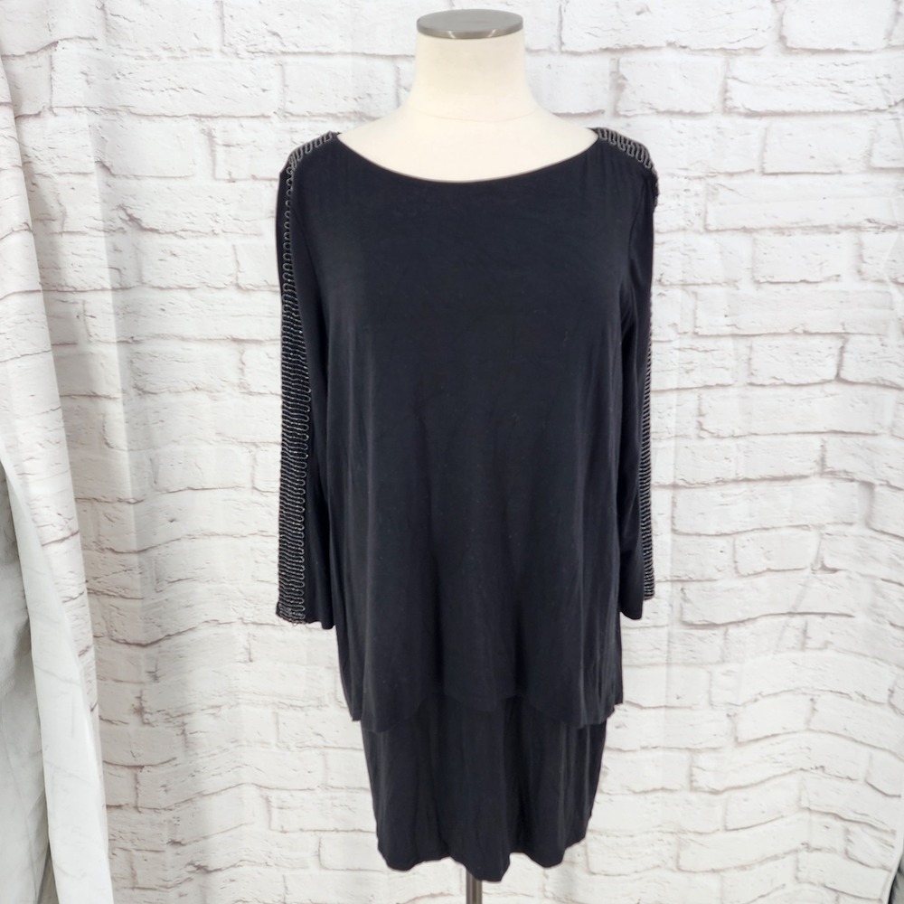 WHBM Tunic Top Beaded Professional Work Office Goth Vixen Tiered Black Size XL